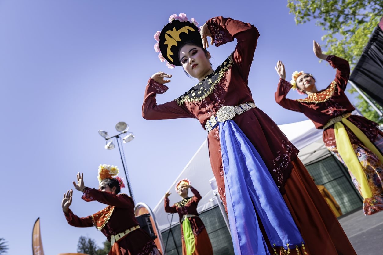 Traditional folk dancers performing